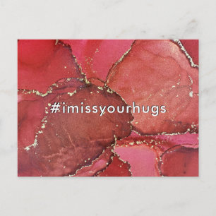 Hashtag I Miss Your Hugs Röd & Guld Flytande Konst Vykort