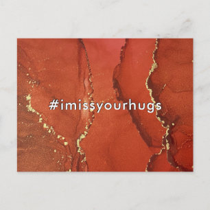 Hashtag I Miss Your Hugs Röd & Guld Flytande Konst Vykort
