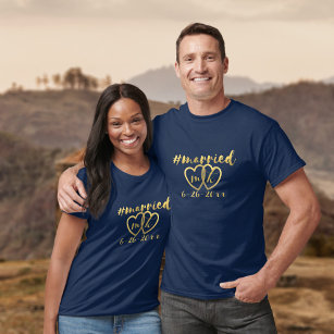 Hashtag Married Personligt bröllp Date par T-Shirt