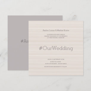 Hashtag modern elegant elfenben lilac rand bröllop inbjudningar