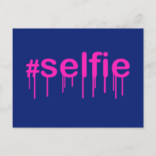 Hashtag Selfie Drooling on blue Vykort