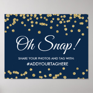 Hashtag Sign Guld Faux Glitter confetti Navy Blue Poster