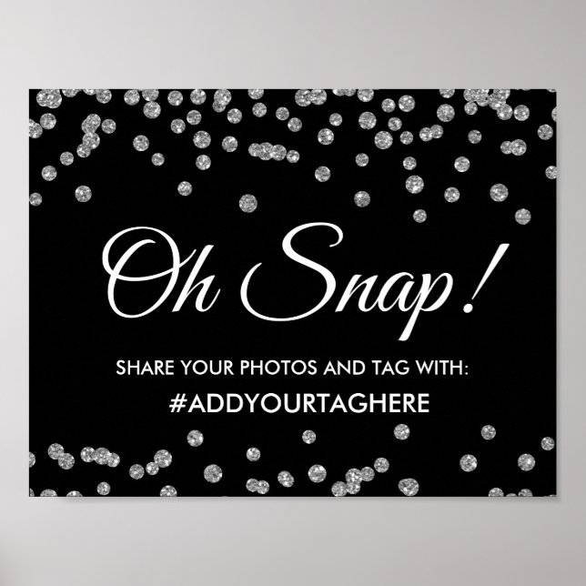 Hashtag Sign Silver Faux Glitter confetti Black Poster (Framsidan)