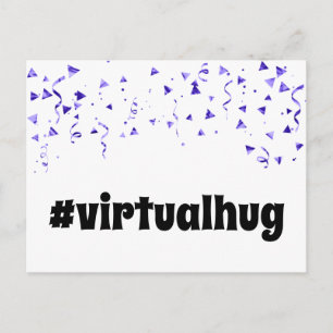 Hashtag Virtuell Hug i Roligt Font med blå konfett Vykort