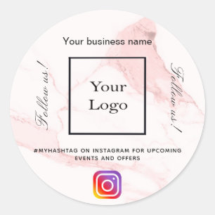 Hashtagg för instagram-logotyp för rosa marble bu runt klistermärke