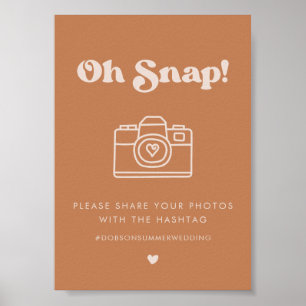 Hashtaggsignalen snyggt retro Brown Oh Snap Bröllo Poster