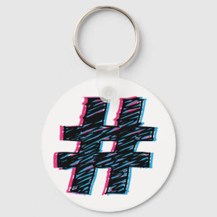 Hashtaggssymbol för coola Hand plockade 3D-effekt Nyckelring