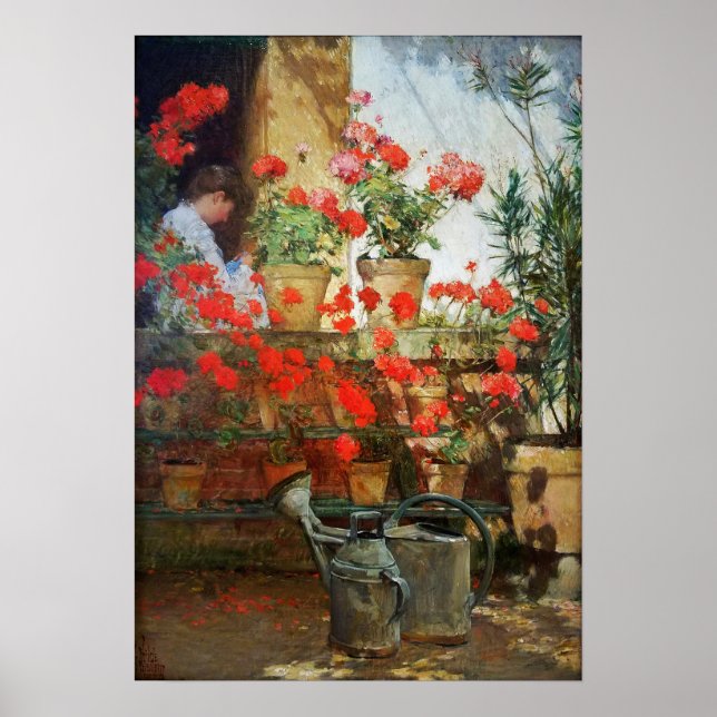 Hassam - Geraniumer 1888 Poster (Framsidan)
