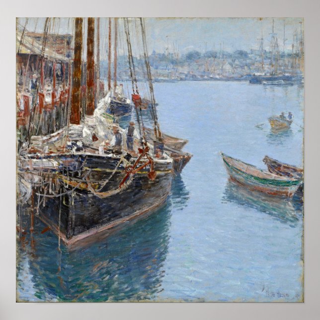 Hassam - Mackerel Schooner Gloucester 1890 Poster (Framsidan)