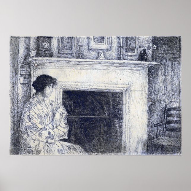 Hassam - The White Mantel (Holley House Cos Cob) Poster (Framsidan)