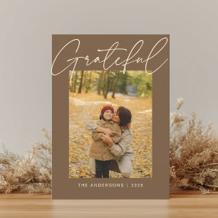 Hasselnötbrun Modern Tacksam Foto Thanksgiving Julkort