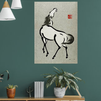 Häst 2 Urushibara Mokuchu Vintage Japansk Konst Poster