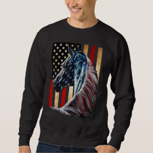 Häst 4:e juli Amerikanska Flagga Usa Horse Lång Ärmad Tröja