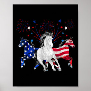 Häst 4:e Juli Patriotisk Amerikansk Flagga Poster