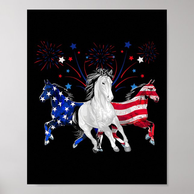 Häst 4:e Juli Patriotisk Amerikansk Flagga  Poster (Framsidan)