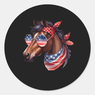 Häst 4:e Juli T-shirt Kvinnor Flickor Häst Runt Klistermärke