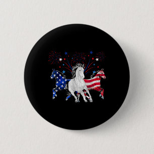 Häst 4 juli Patriotisk Amerikansk Flagga Knapp