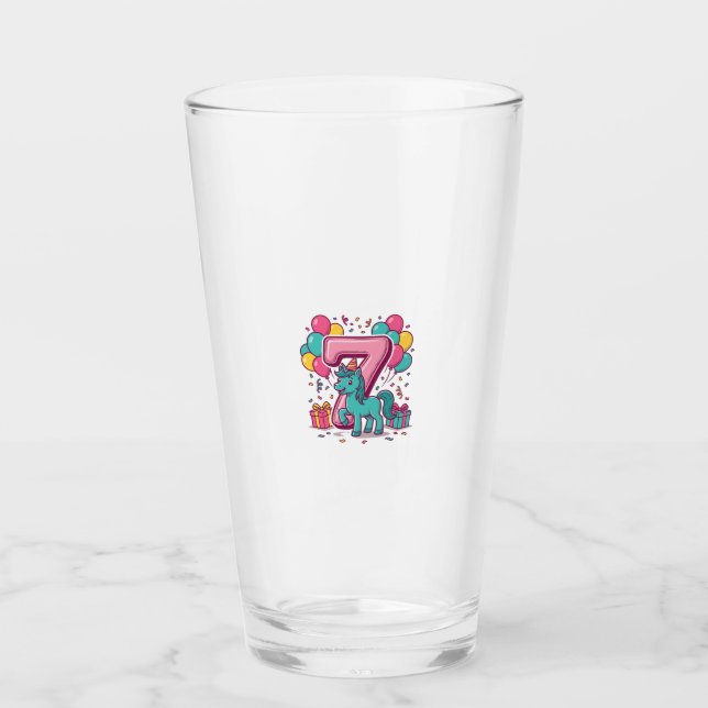 Häst 7-års födelsedagsfest Söt ponny vektor design Glaskopp (Framsida)