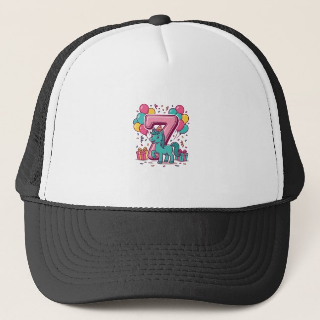 Häst 7-års födelsedagsfest Söt ponny vektor design Keps (Framsida)