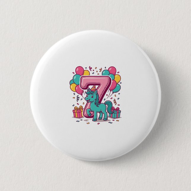 Häst 7-års födelsedagsfest Söt ponny vektor design Knapp (Framsida)
