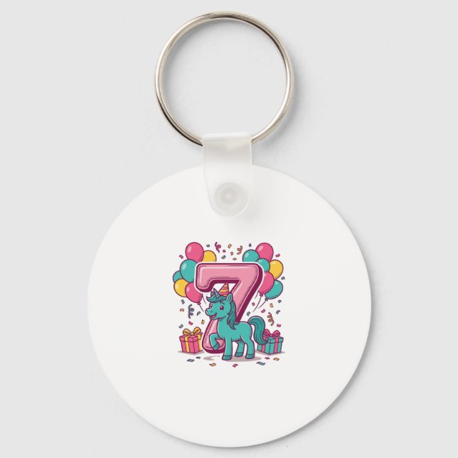 Häst 7-års födelsedagsfest Söt ponny vektor design Nyckelring (Framsida)