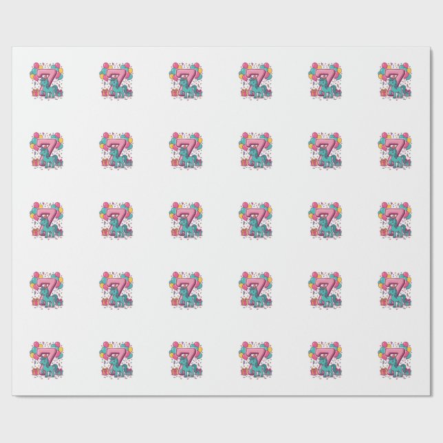 Häst 7-års födelsedagsfest Söt ponny vektor design Presentpapper (Platt)