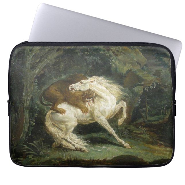 Häst angripen av en Lejon (av Théodore Géricault) Laptop Fodral (Framsidan)
