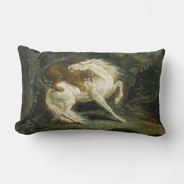 Häst angripen av en Lejon (av Théodore Géricault) Lumbarkudde (Framsida)