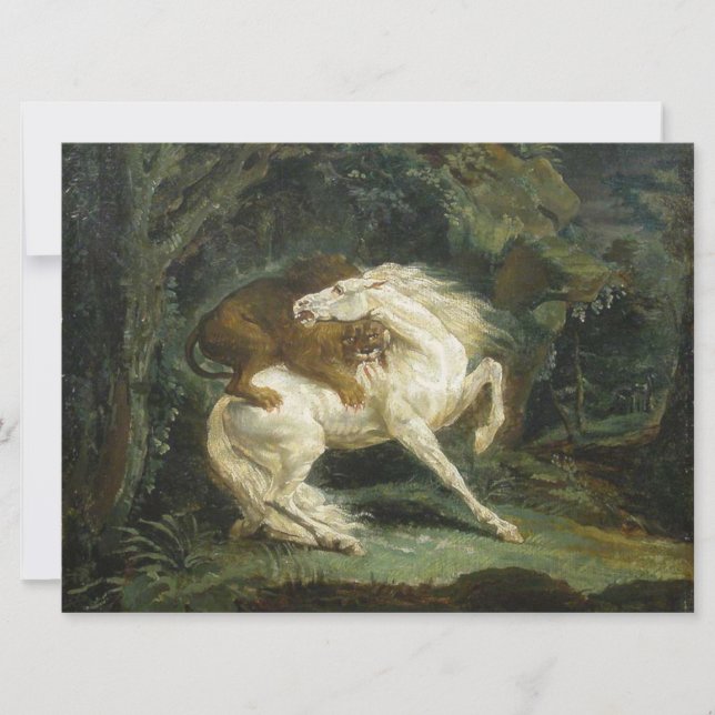 Häst angripen av en Lejon Kort (Framsida)