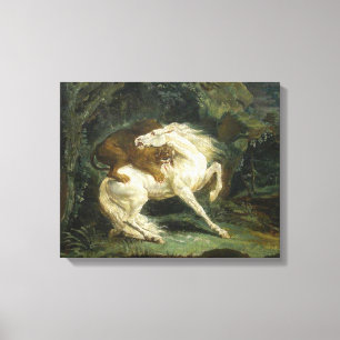Häst angripen av ett lejon (av Théodore Géricault) Canvastryck