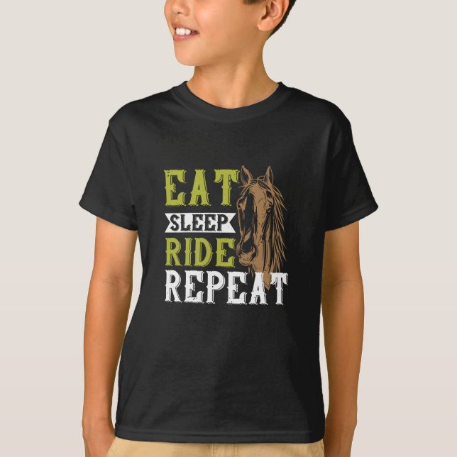 Häst - Äta Sova Rida Upprepa T Shirt (Framsida)