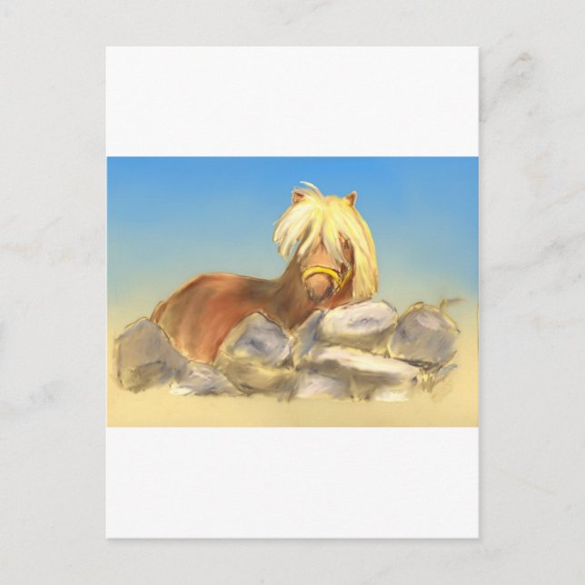 Häst bakom stenväggen vykort (Framsida)