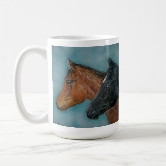 Häst bild av två mycket söta hästar kaffemugg (Vänster)