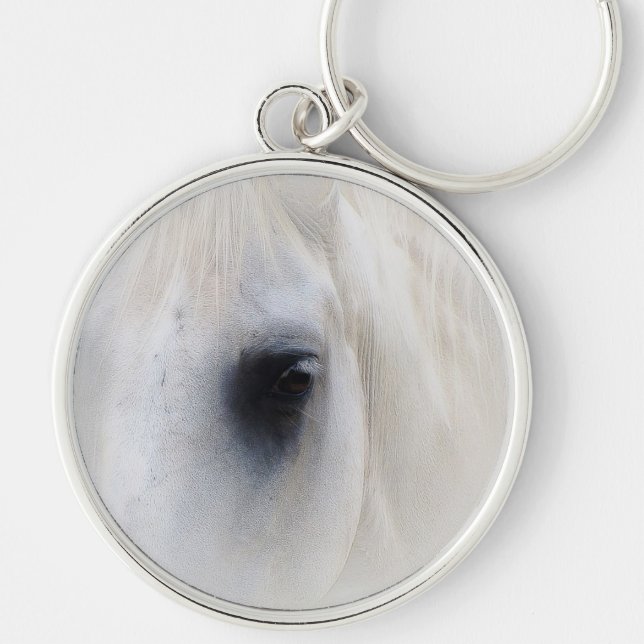 Häst & blommigt rund silverfärgad nyckelring (Framsidan)