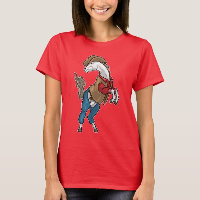 Häst Cowboy Cowboyhatt T Shirt (Framsida)