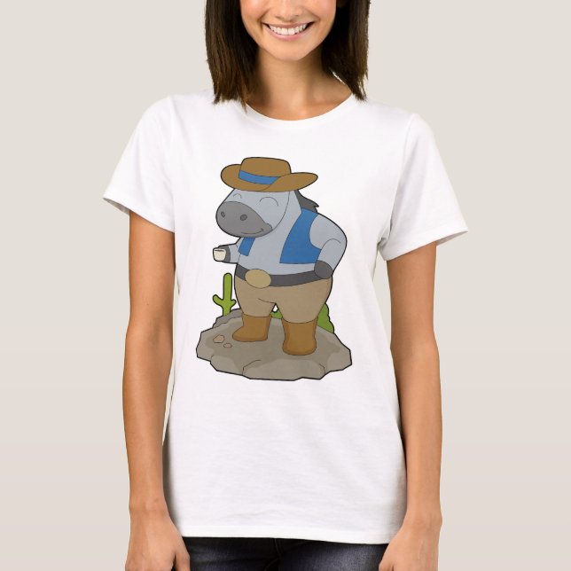 Häst Cowboy Cowboyhatt T Shirt (Framsida)