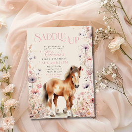Häst Cowgirl Ridning Vildblommor Rosa Födelsedag Inbjudningar
