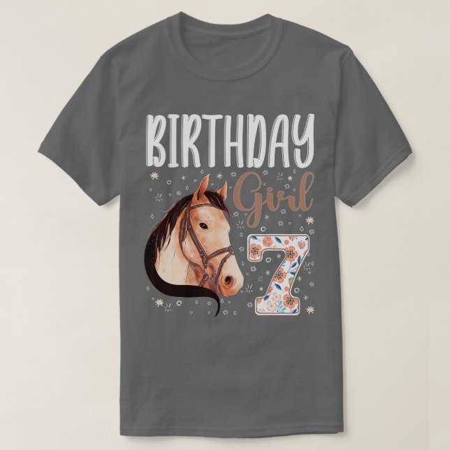 Häst Djur älskare 7:e Birthday Girl B day 7 year T Shirt (Design framsida)