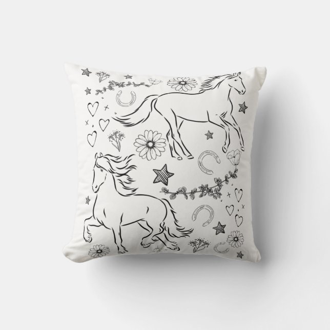 Häst Doodle Färglägg Mig  Kudde (Framsida)