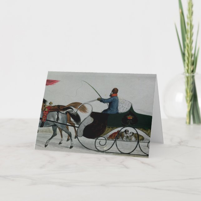 Häst dragen Sleigh Helgkort (Framsida)