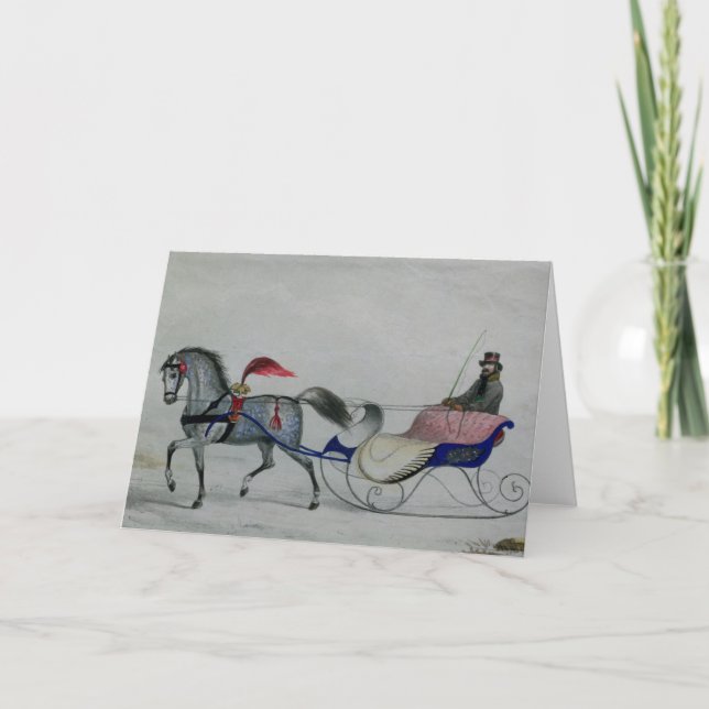 Häst dragen Sleigh Helgkort (Framsida)