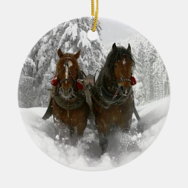 häst dragen sleighjul julgransprydnad keramik (Framsidan)