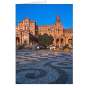 Häst dragen vagn på Plaza de Espana i Hälsningskort