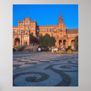 Häst dragen vagn på Plaza de Espana i Poster