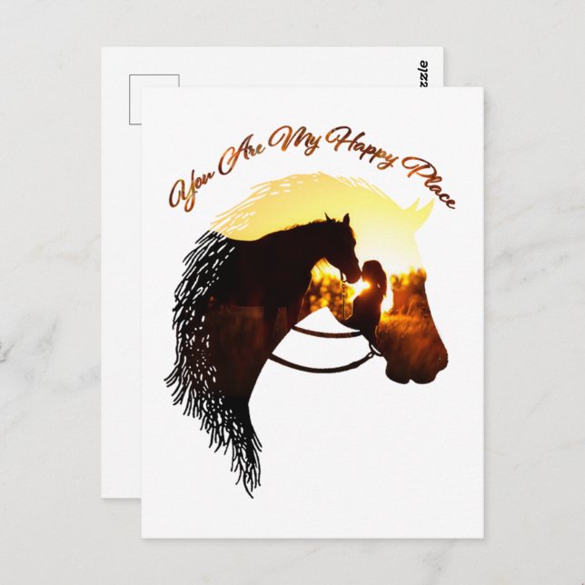 Häst Du Är Min Lyckliga Plats Hästälskare Kvinna Vykort (Fram/baksida)