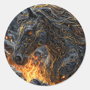 Häst Eldig Hingst Fantasy Konst Design Runt Klistermärke