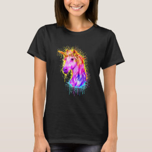 Häst Enhörning Färgrik Regnbåge Söt Kvinnor Flicka T Shirt