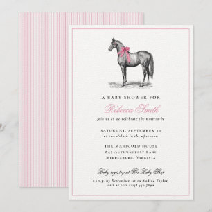 Häst Equine Rosa Flicka Elegant Vintage Baby Showe Inbjudningar
