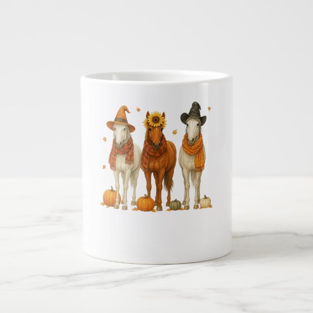 Häst Fall | Western Autumn Häst med löv | Eq Jumbo Mugg (Framsidan)