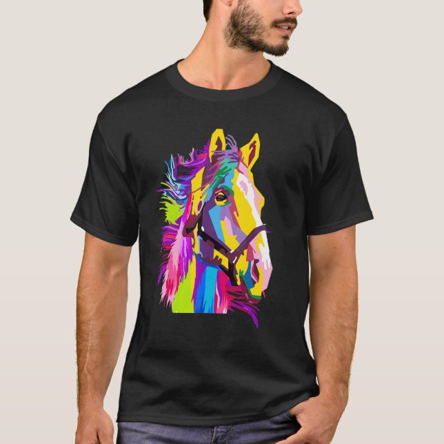 Häst Färgglad Huvud Pop  Stil T Shirt (Framsida)